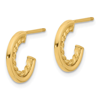 14K Yellow Gold Polished And Textured J Hoop Post Earrings