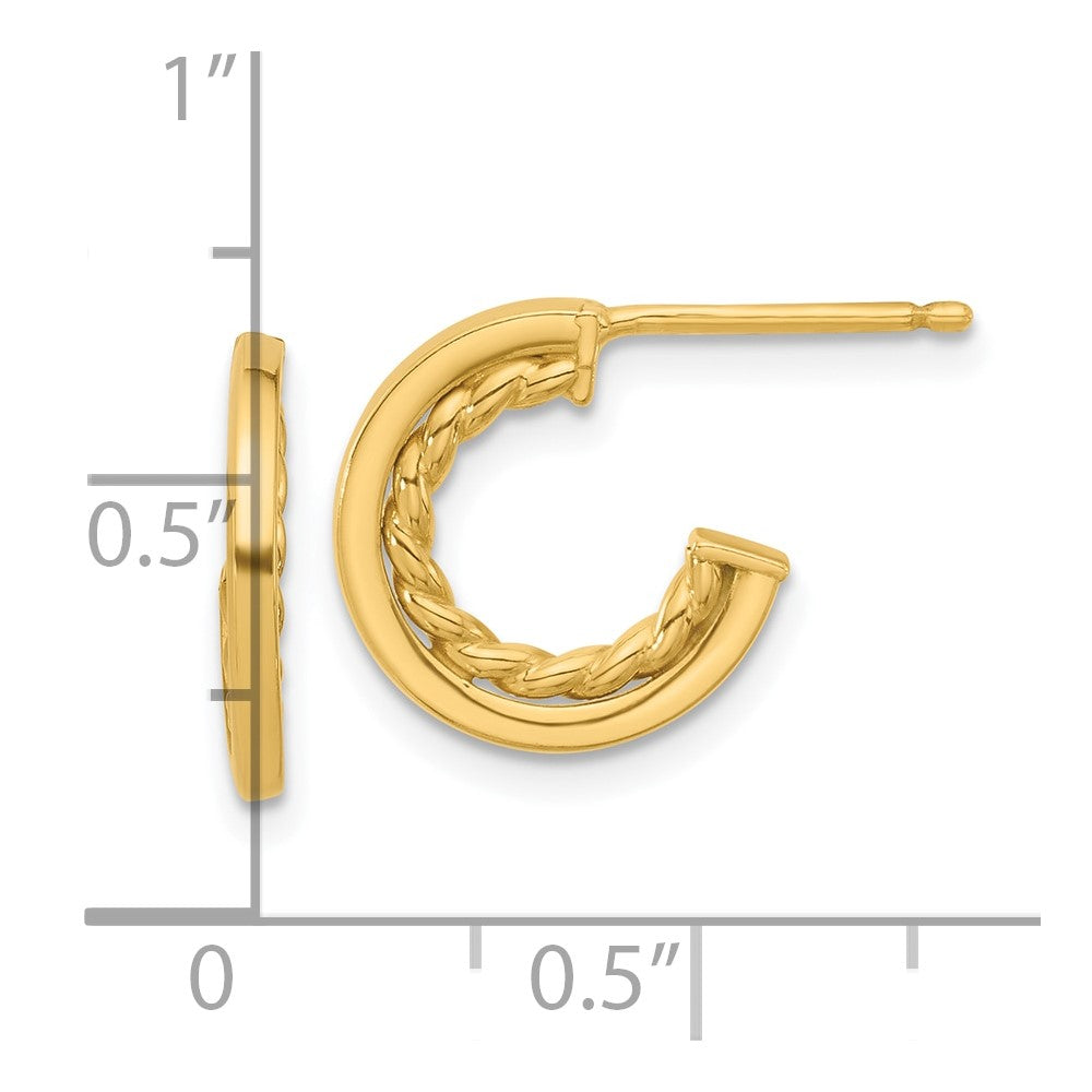 14K Yellow Gold Polished And Textured J Hoop Post Earrings