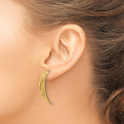 14K Yellow Gold Polished And D/C 3 Row Drop Post Earrings