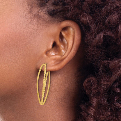 14K Yellow Gold Polished And Textured Fancy Drop Post Earrings