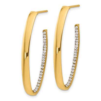 14K Yellow Gold Polished With Crystals J Hoop Drop Post Earrings