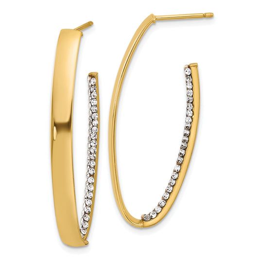 14K Yellow Gold Polished With Crystals J Hoop Drop Post Earrings