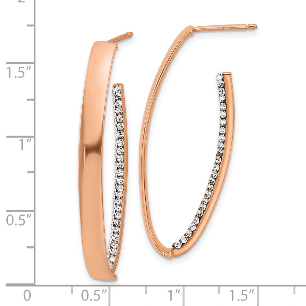 14K Yellow & Rhodium Rose Gold Plated Polished Crystals J Hoop Post Earrings