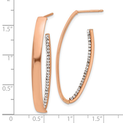 14K Yellow & Rhodium Rose Gold Plated Polished Crystals J Hoop Post Earrings