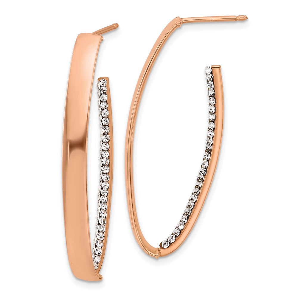 14K Yellow & Rhodium Rose Gold Plated Polished Crystals J Hoop Post Earrings