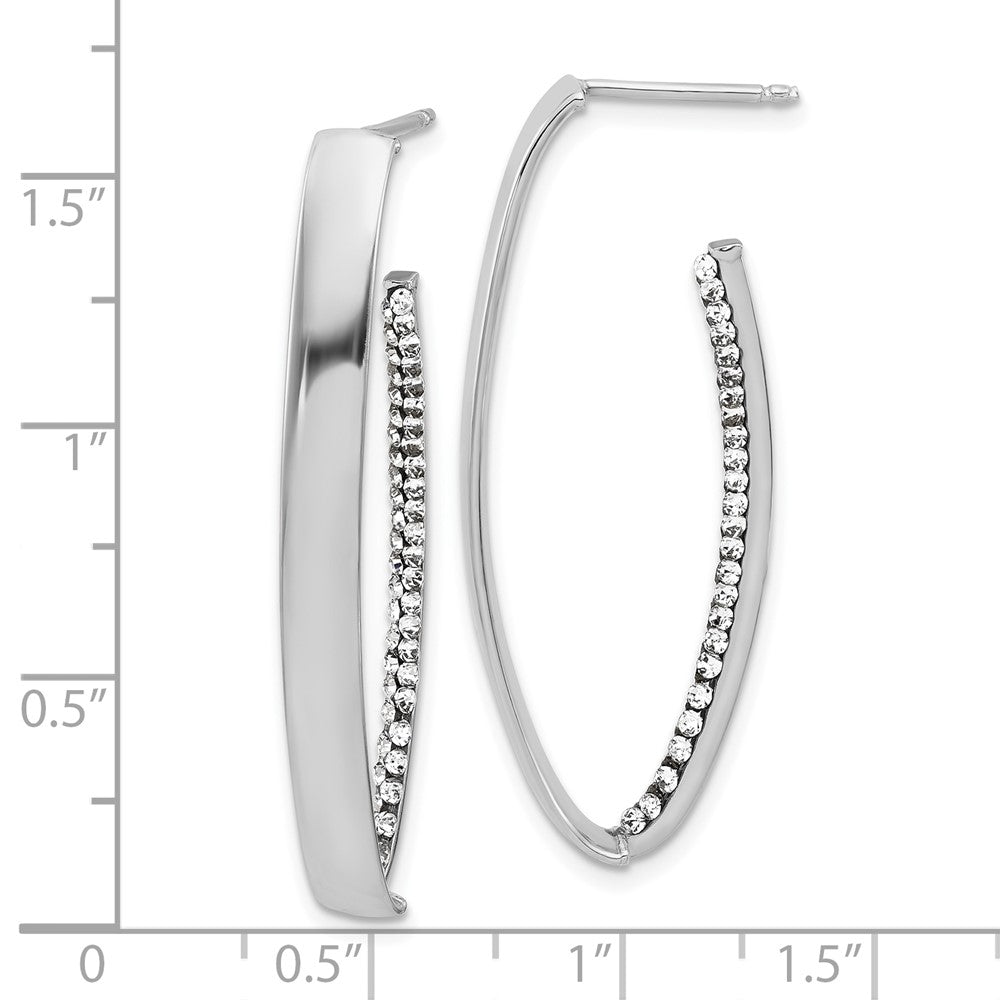 14K Yellow & Rhodium Wht Rh Plating Polished Crystals J Hoop Post Earrings