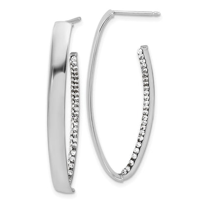 14K Yellow & Rhodium Wht Rh Plating Polished Crystals J Hoop Post Earrings