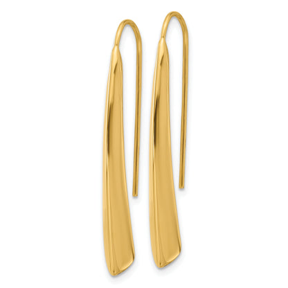 14K Yellow Gold Polished Drop Bar Threader Earrings
