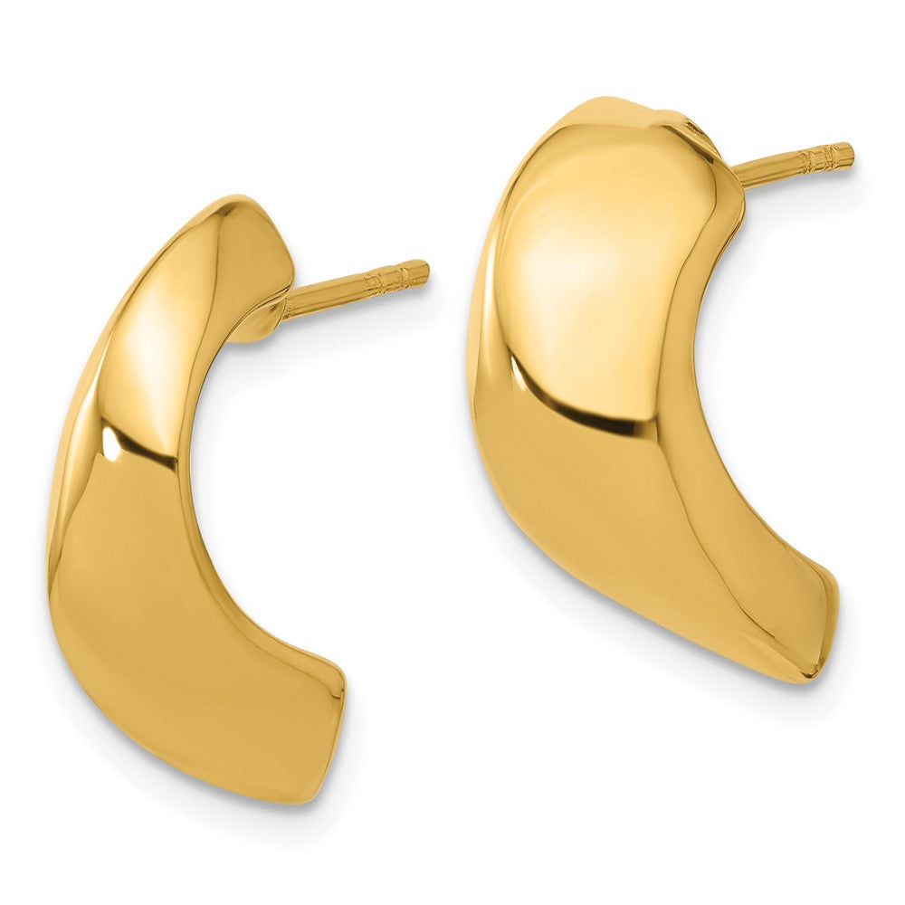14K Yellow Gold Polished Hollow J Hoop Post Earrings