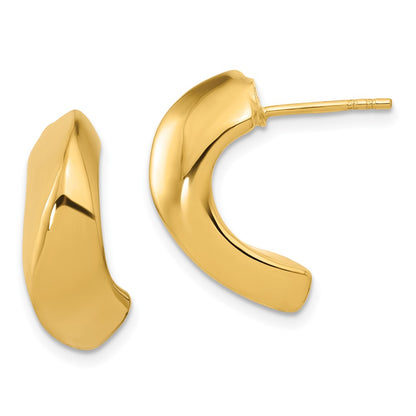 14K Yellow Gold Polished Hollow J Hoop Post Earrings