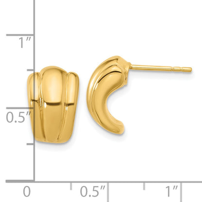 14K Yellow Gold Polished Hollow J Hoop Post Earrings