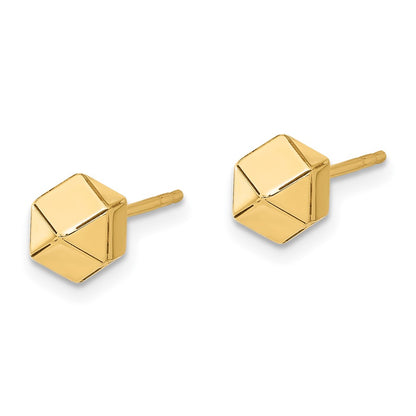 14K Yellow Gold Polished Geometric Ball Post Earrings