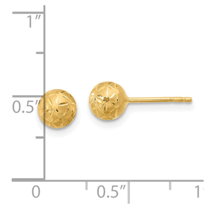 14K Yellow Gold Polished/Satin And Diamond Cut Ball Post Earrings