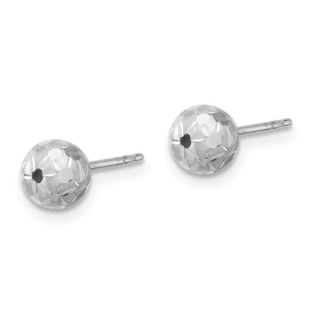 14K White Gold Polished/Satin And Diamond Cut Ball Post Earrings