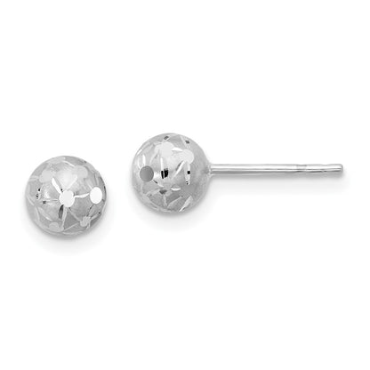 14K White Gold Polished/Satin And Diamond Cut Ball Post Earrings