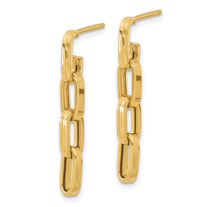 14K Yellow Gold Polished Link Dangle Post Earrings