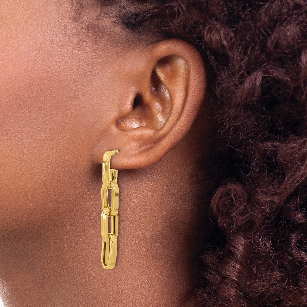 14K Yellow Gold Polished Link Dangle Post Earrings