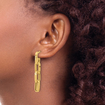 14K Yellow Gold Polished Link Dangle Post Earrings