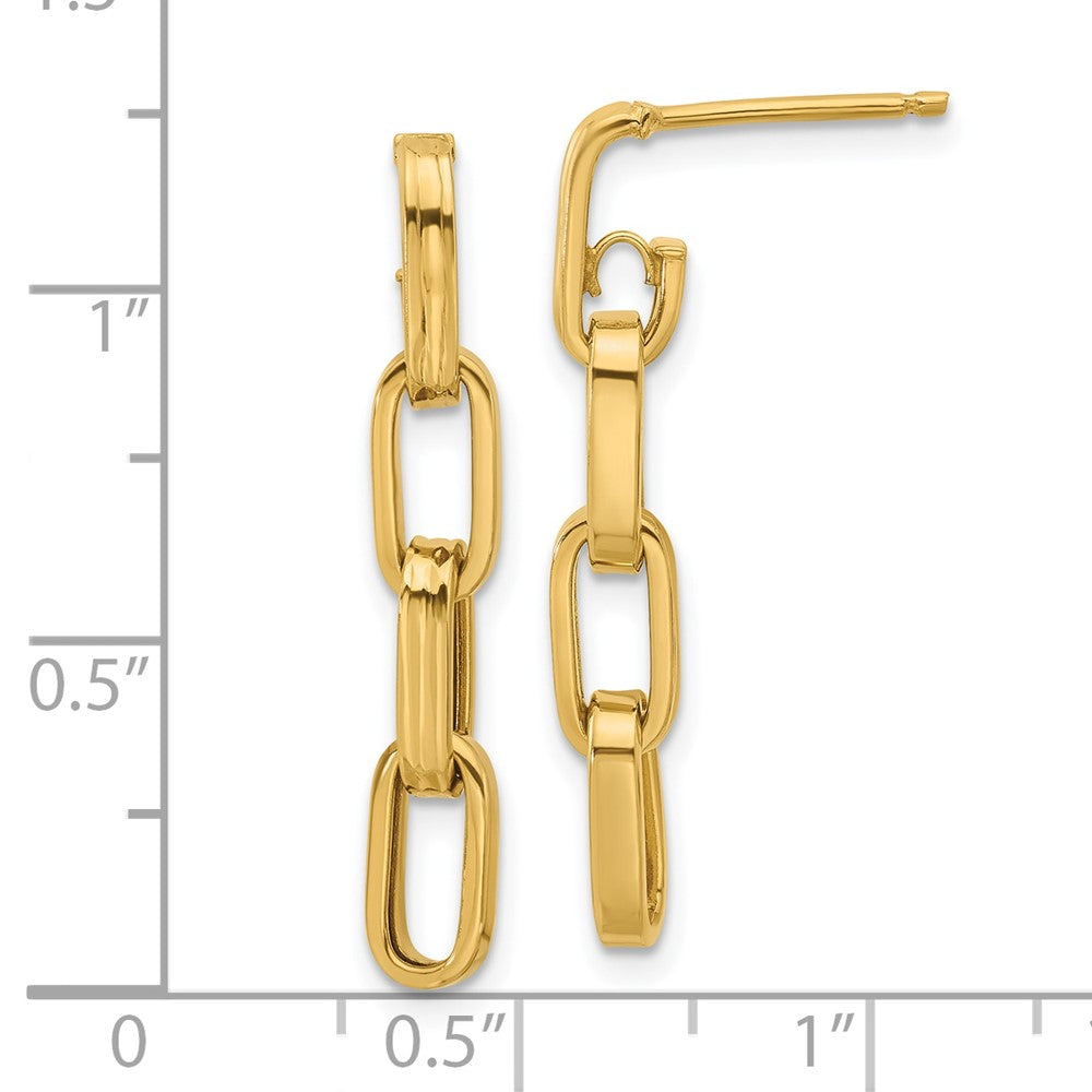 14K Yellow Gold Polished Link Dangle Post Earrings
