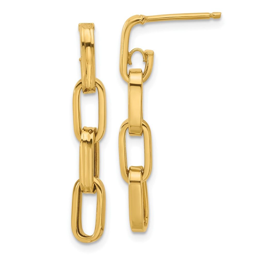 14K Yellow Gold Polished Link Dangle Post Earrings