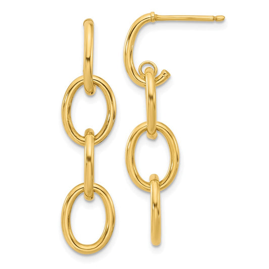 14K Yellow Gold Polished Triple Circle Link Dangle Post Earrings