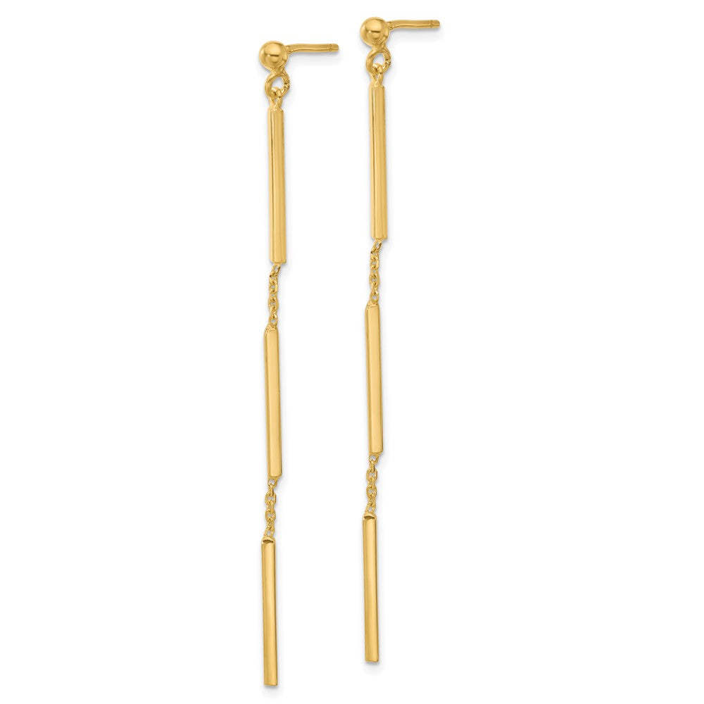 14K Yellow Gold Polished 3 Bar Dangle Post Earrings