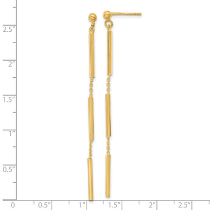 14K Yellow Gold Polished 3 Bar Dangle Post Earrings