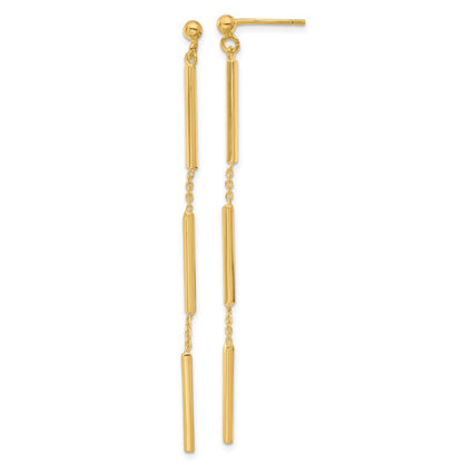 14K Yellow Gold Polished 3 Bar Dangle Post Earrings