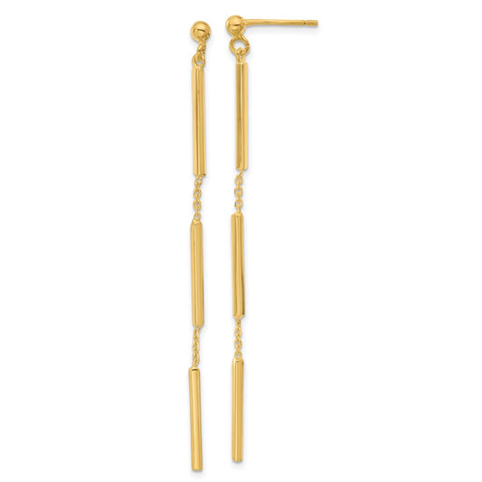 14K Yellow Gold Polished 3 Bar Dangle Post Earrings
