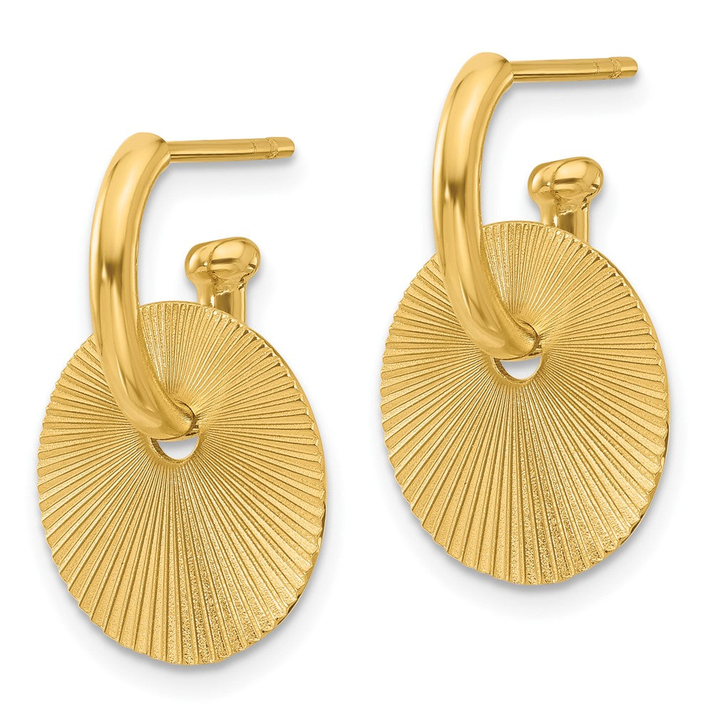 14K Yellow Gold Polished And Textured Circle Dangle Post Earrings