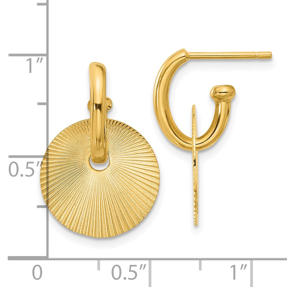 14K Yellow Gold Polished And Textured Circle Dangle Post Earrings