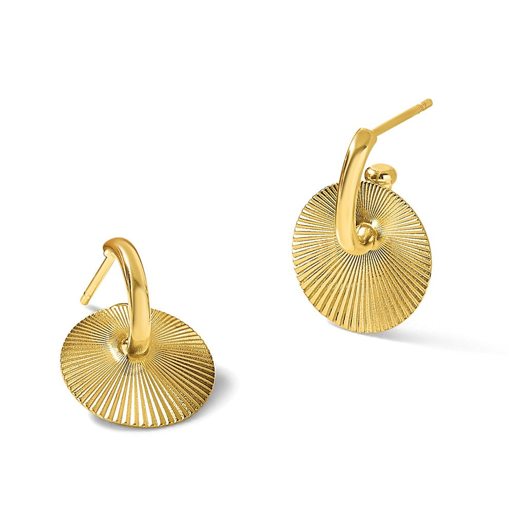 14K Yellow Gold Polished And Textured Circle Dangle Post Earrings