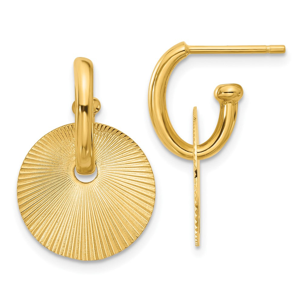 14K Yellow Gold Polished And Textured Circle Dangle Post Earrings