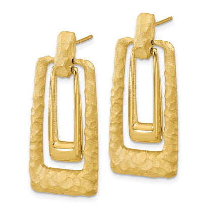 14K Yellow Gold Polished And Satin Rectangle Dangle Post Earrings