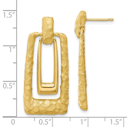 14K Yellow Gold Polished And Satin Rectangle Dangle Post Earrings