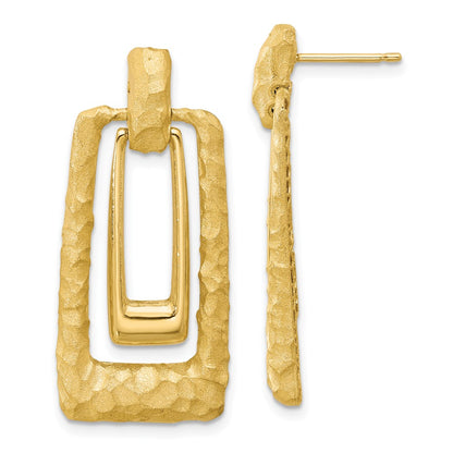 14K Yellow Gold Polished And Satin Rectangle Dangle Post Earrings