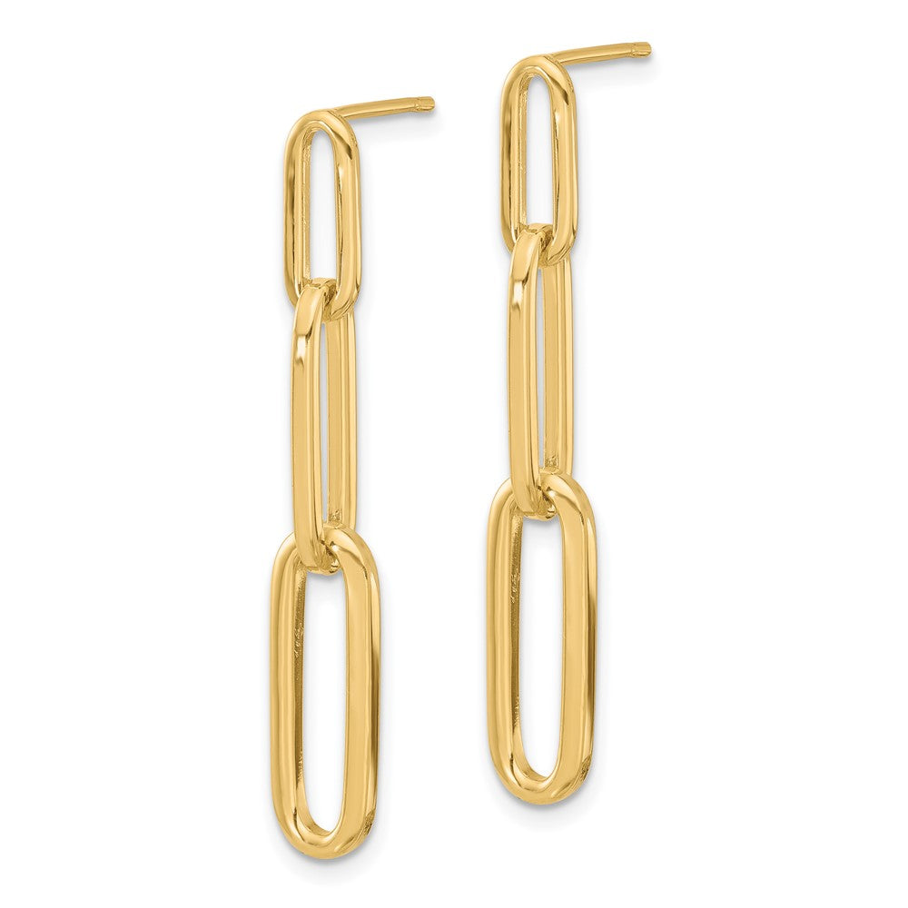 14K Yellow Gold Polished Paperclip Link Post Dangle Earrings