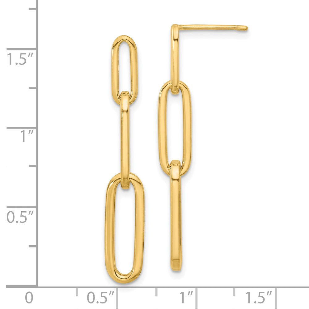 14K Yellow Gold Polished Paperclip Link Post Dangle Earrings