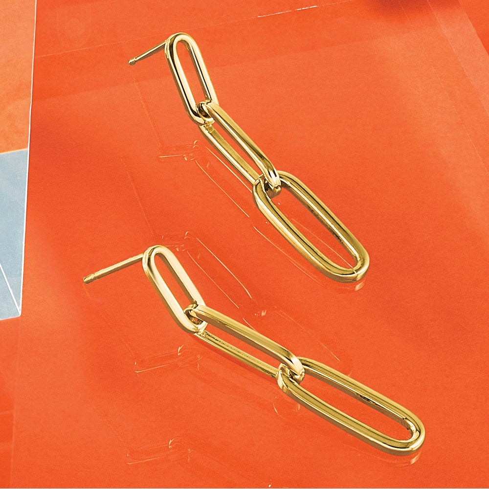 14K Yellow Gold Polished Paperclip Link Post Dangle Earrings
