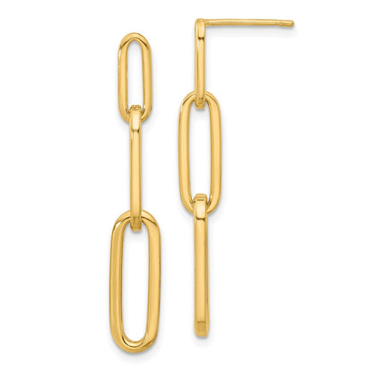 14K Yellow Gold Polished Paperclip Link Post Dangle Earrings