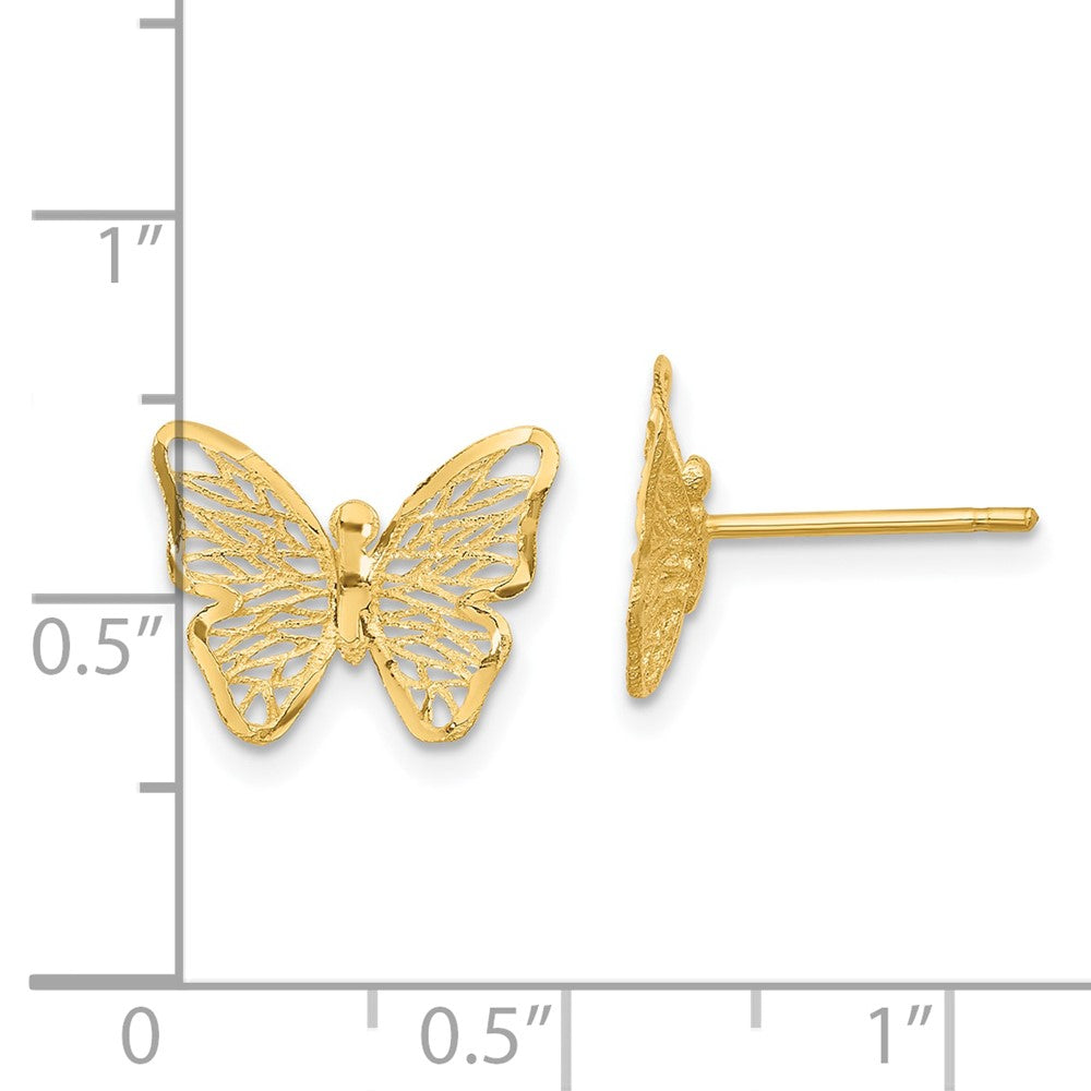 14K Yellow Gold Textured And Polished Butterfly Post Earrings