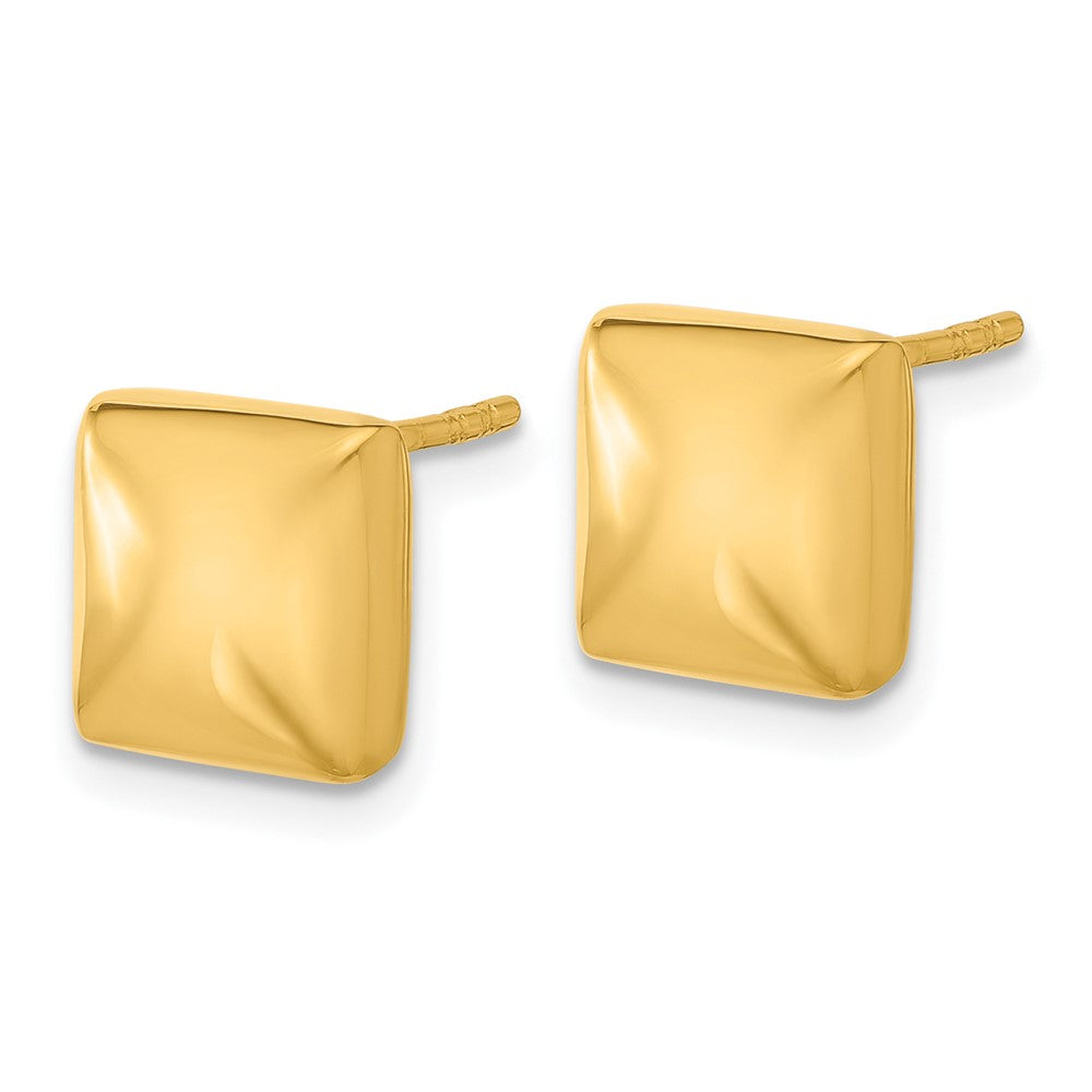 14K Yellow Gold Polished Hollow Puffed Square Post Earrings