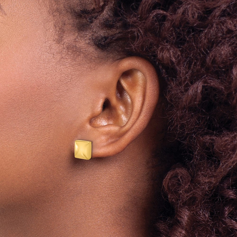 14K Yellow Gold Polished Hollow Puffed Square Post Earrings