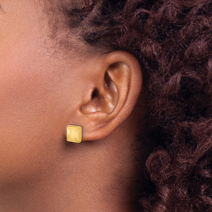 14K Yellow Gold Polished Hollow Puffed Square Post Earrings