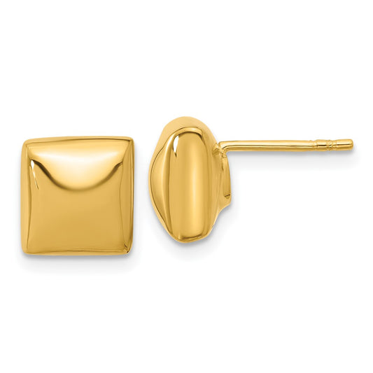 14K Yellow Gold Polished Hollow Puffed Square Post Earrings