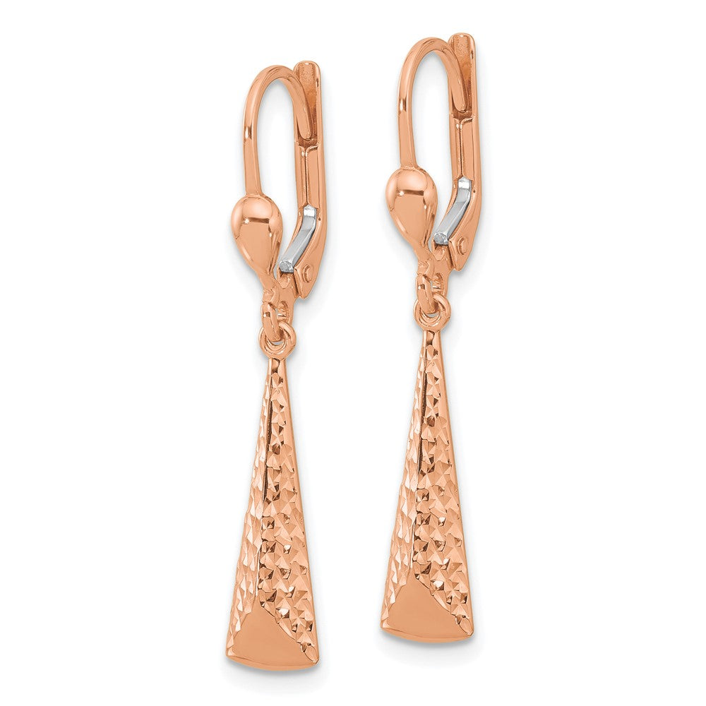 14K Rose Gold Polished/ Dia Cut Dangle Leverback Earrings
