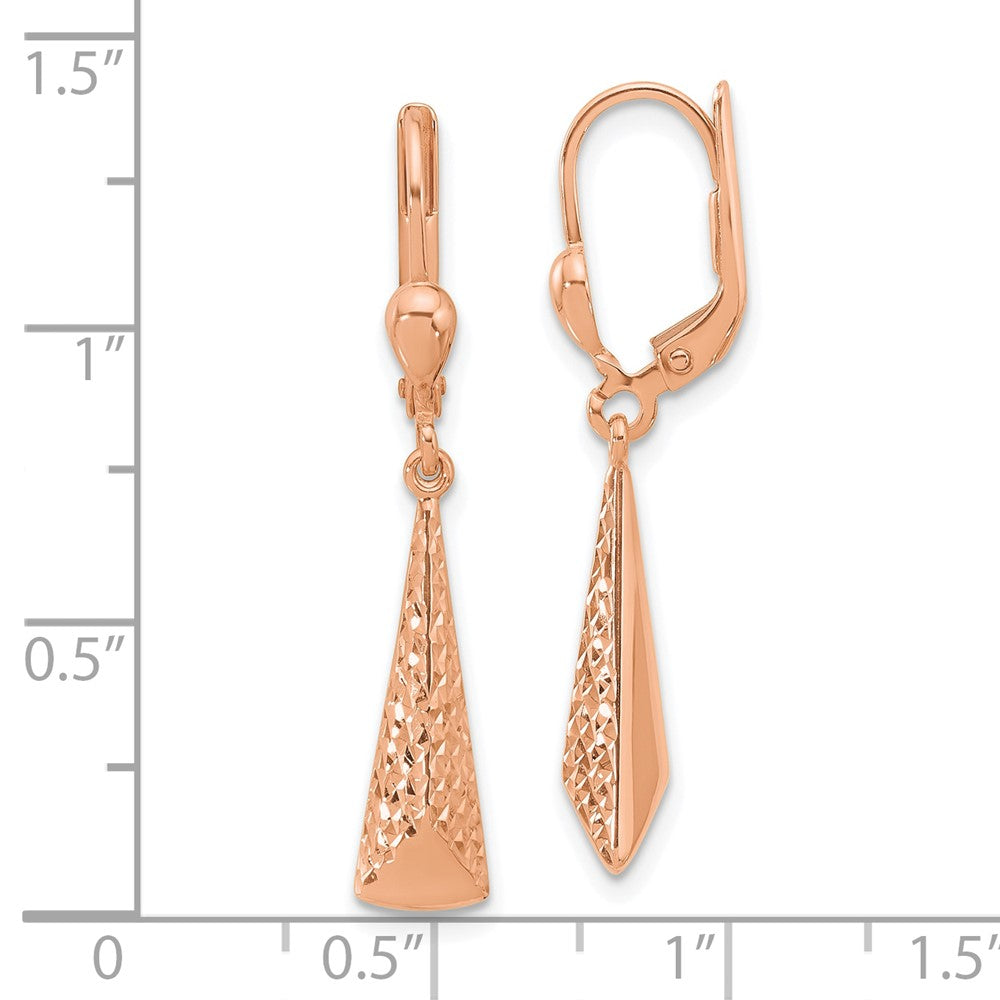 14K Rose Gold Polished/ Dia Cut Dangle Leverback Earrings