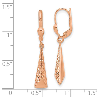 14K Rose Gold Polished/ Dia Cut Dangle Leverback Earrings