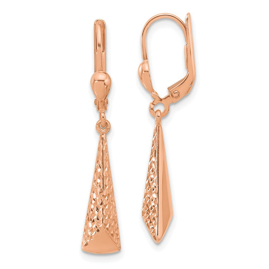 14K Rose Gold Polished/ Dia Cut Dangle Leverback Earrings