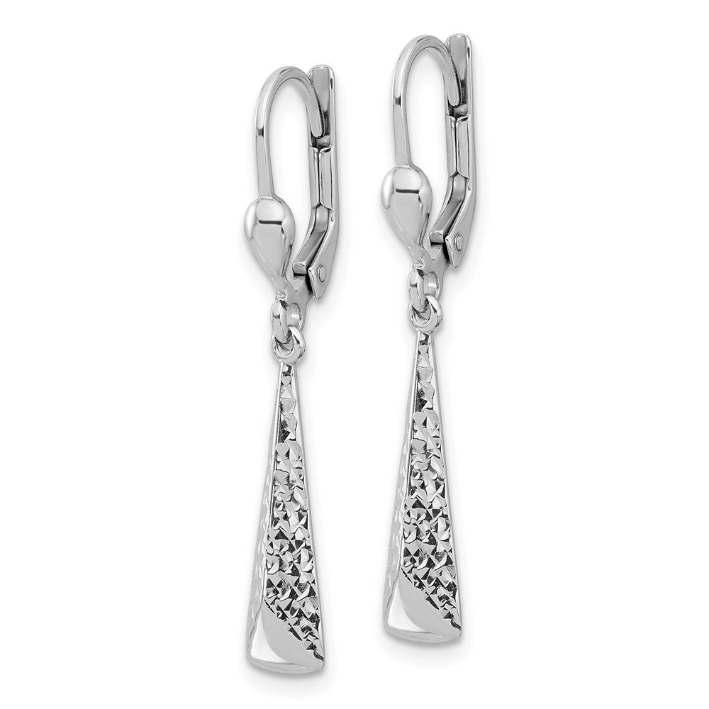 14K White Gold Polished/Diamond Cut Dangle Leverback Earrings